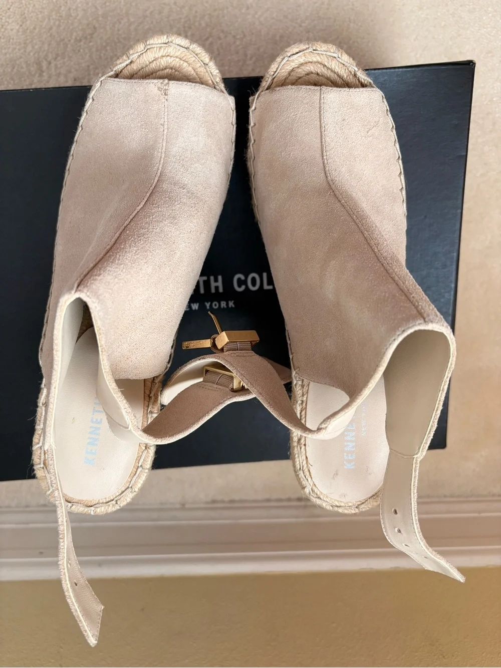 Kenneth Cole Blush Nude Espadrille Slingback Wedge Sandals
